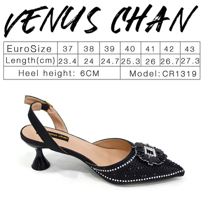 Venus Chan Luxury Rhinestone Heel & Handbag Set – Black & Gold Party Combo