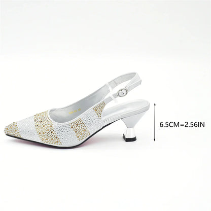 RUTIALNT Silver & Gold Crystal Shoe and Bag Set for Women