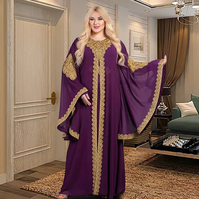 Two Piece Set Dress African Dresses for Women 2023 Traditional Gold Embroidery Clothing Islam Kaftan Abaya Musulman Robe Femme