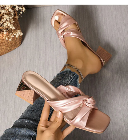 Women's Sandals Square Head Heels Sandals For Heeled Summer Shoes Woman Fashion Slippers Summer Sandalias De Mujer Heels Shoes