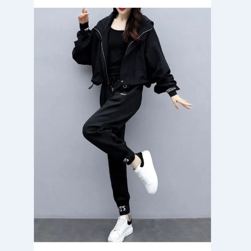 Women's Tracksuit Korean Elegant Hoodie Zipper Jacket Coat Sport Pants Two Piece Suit 2025 Spring Autumn New in Matching Set