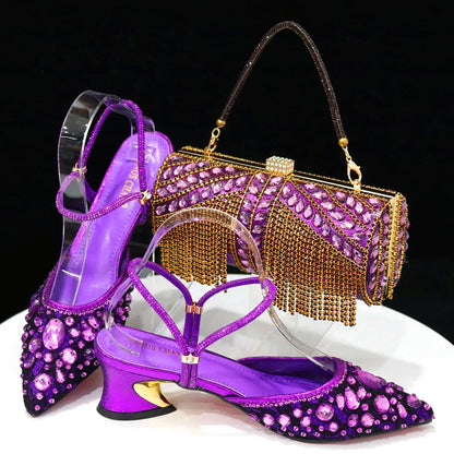 Venus Chan 2023 Newest INS Style Lace Elegant High Heels Pointed-Toe Nigeria Popular Design African Ladies Shoes And Bag Set