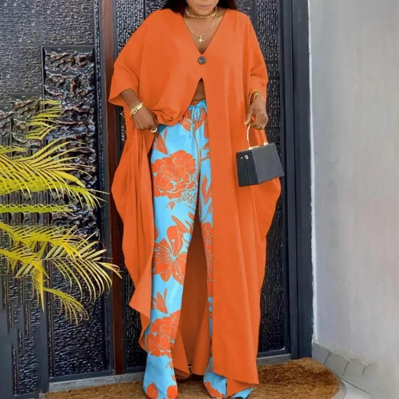 Shirt Drawstring Trousers Women Casual Long Printed Dress Suit Fashion V-neck Loose 3/4 Sleeve Long Shirt Top Pants Sets