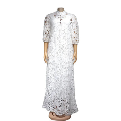 White Lace Dress For African Women Abaya Dubai Moroccan Kaftan Loose Maxi Dresses Eid Ramadan islamic Clothing African Dashiki