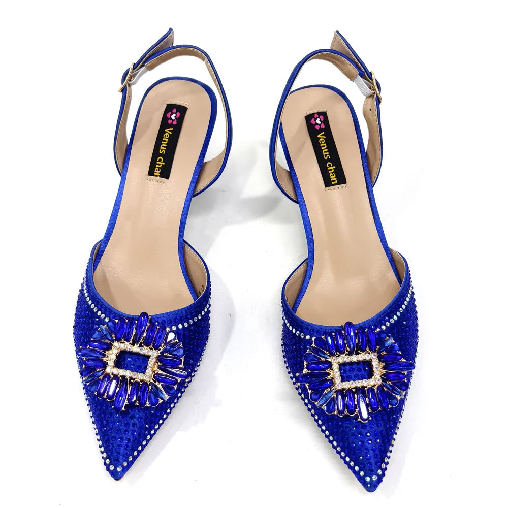 Venus Chan Luxury Rhinestone Heel & Handbag Set – Black & Gold Party Combo