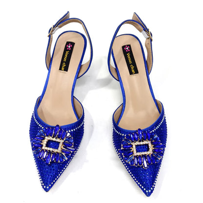 Venus Chan Luxury Rhinestone Heel & Handbag Set – Black & Gold Party Combo