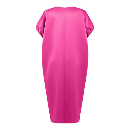 VONDA Plus Size Bohemian Women Maxi Dress 2025 Summer Split Long Sundress V-Neck Short Sleeve Casual Solid Party Satin Robe 5XL