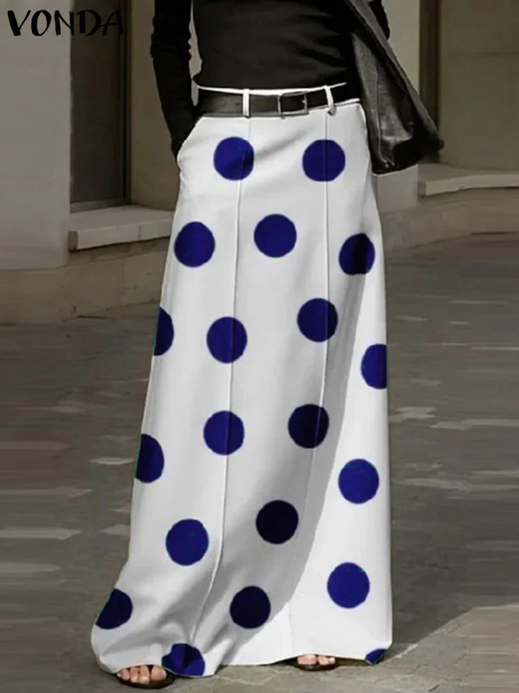 VONDA Party Skirts Women Dot Point Printed Long Skirt 2025 Summer High Waist Casual Loose A-Line Beach Skirts Oversized