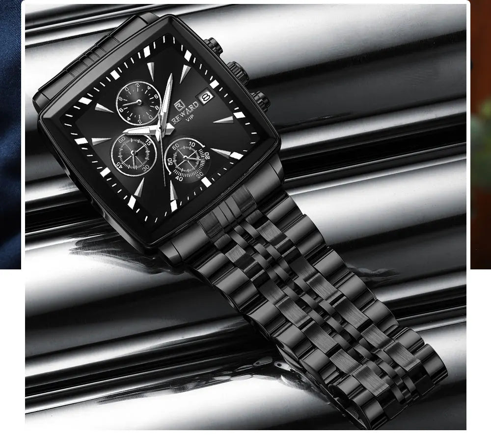 REWARD VIP Mens Watches Waterproof Luminous Sport Watches for Man Stainless Steel Wristwatch Chronograph Date Stopwatch