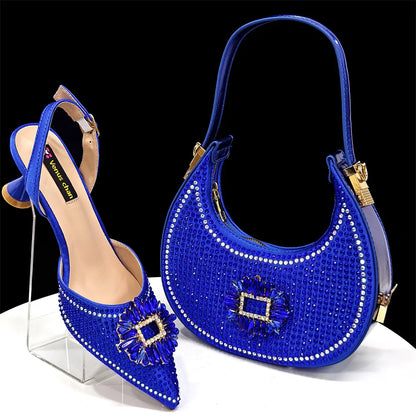 Venus Chan Luxury Rhinestone Heel & Handbag Set – Black & Gold Party Combo