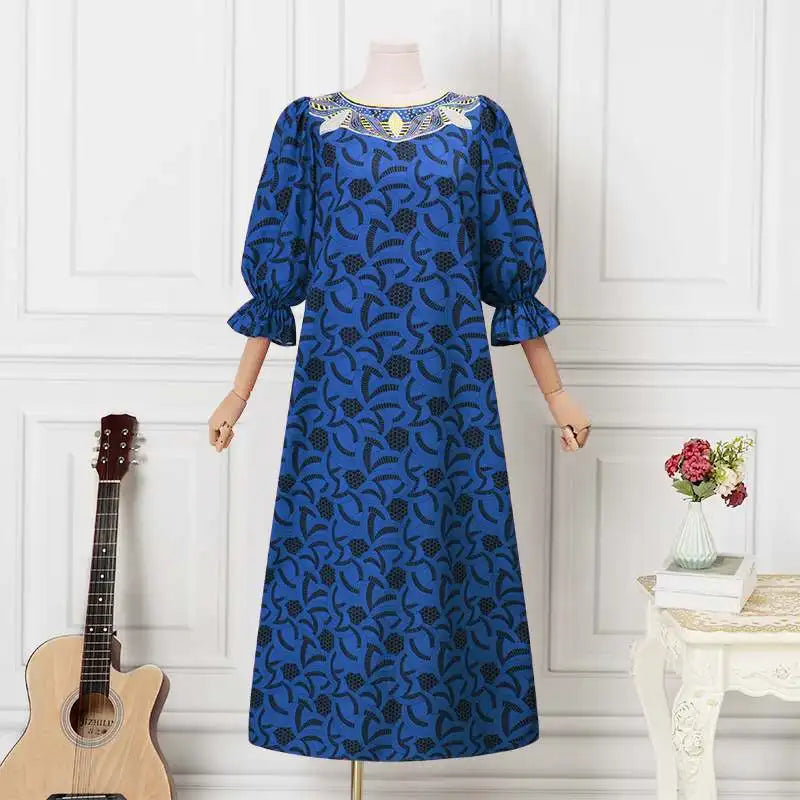 VONDA Autumn Sundress Women Bohemian Long Dress 2024 Vintage Lantern Sleeve Casual Loose Printed Party Vestidos Loose Robe Femme