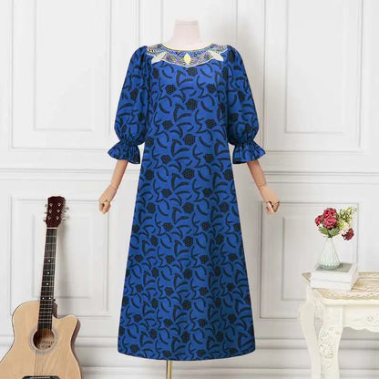 VONDA Autumn Sundress Women Bohemian Long Dress 2024 Vintage Lantern Sleeve Casual Loose Printed Party Vestidos Loose Robe Femme
