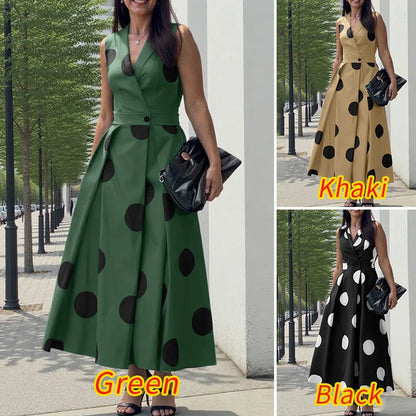 ZANZEA Summer Office Lady Sundress Woman Stylish Polka Dot Maxi Dresses Elegant Party Dress Fashion Sleeveless Holiday Robe 2025