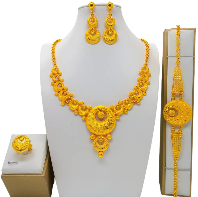 New Bridal Jewelry Set Dubai Necklace Earrings For Women Wedding 24k Gold Plated African Jwellery Bridesmaid Party Gift