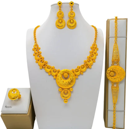 New Bridal Jewelry Set Dubai Necklace Earrings For Women Wedding 24k Gold Plated African Jwellery Bridesmaid Party Gift