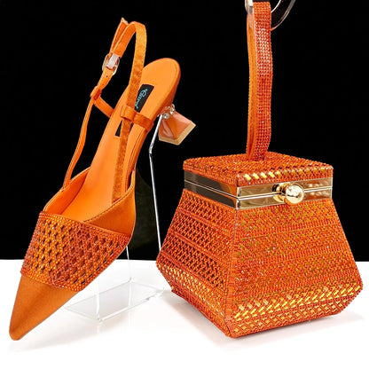 Nigeria Fashion Rhinestone-encrusted Ladies Party Shoes And Special bag High Heels And Dual Purpose Mini Bag Women's Shoes