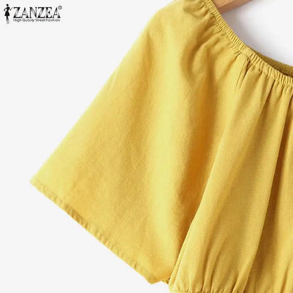 Summer Women Matching Sets ZANZEA 2PCS Elegant Short Sleeve Blouse Wide Leg Pants Fasahion OL Work Pant Sets Holiday Tracksuits