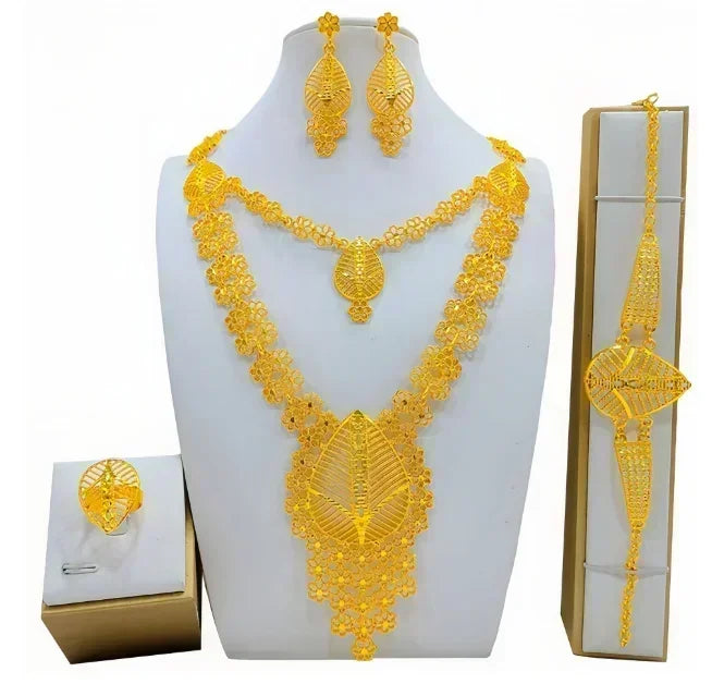 New Bridal Jewelry Set Dubai Necklace Earrings For Women Wedding 24k Gold Plated African Jwellery Bridesmaid Party Gift