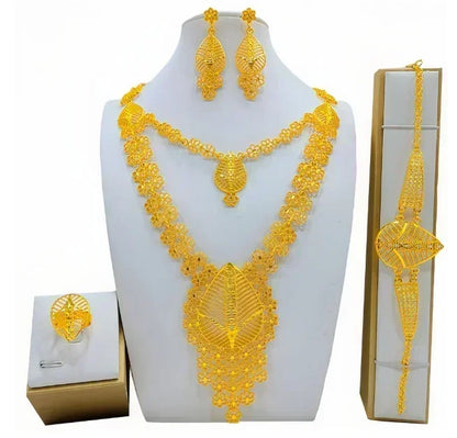 New Bridal Jewelry Set Dubai Necklace Earrings For Women Wedding 24k Gold Plated African Jwellery Bridesmaid Party Gift