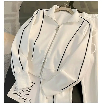 Sports Suit for Women, Autumn Fashion, Casual, Age Reducing, Western-style Zipper Sweatshirt, Wide Leg Pants Two-piece Set pants