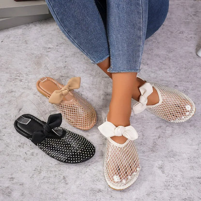 New Women's Flat Slippers Summer Fashion Mesh Sandals Hollow Mesh Breathable Shoes Slippers Footwear Shoes for Women Plus Siz 43