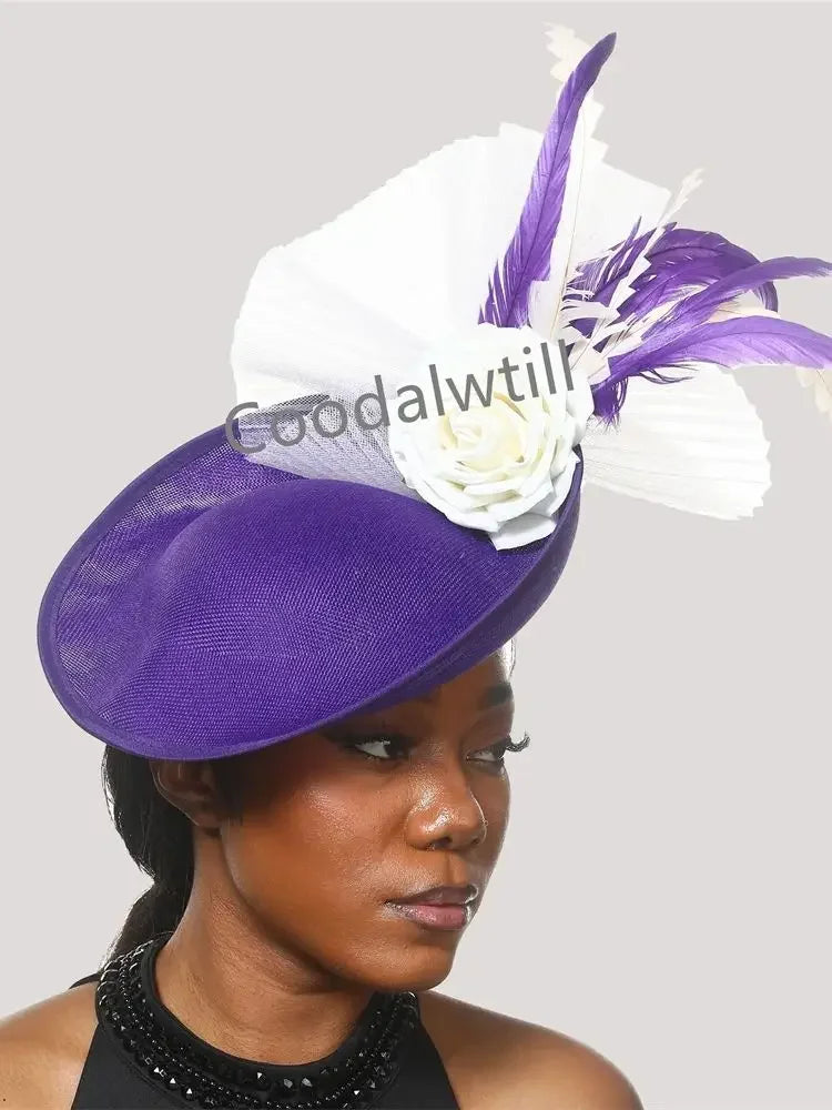 New Fashion Flower Fascinator Wedding Headpiece Women Party Dinner Pillbox Cap With Flower Hair Accessories Ladies Feather Cap