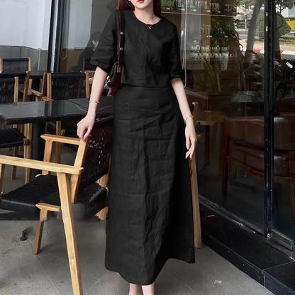 ZANZEA Women Solid 2PCS Dress Sets Casual Short Sleeve Crop Tops Suit Fashion Long Skirts Outfits Holiday Simple Matching Sets