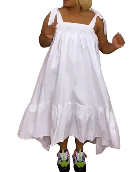 Wmstar Plus Size Dresses for Women New In Summer Clothes Slip Bow Big Hem Solid Elegant Maxi Dress Wholesale Dropshipping 2023