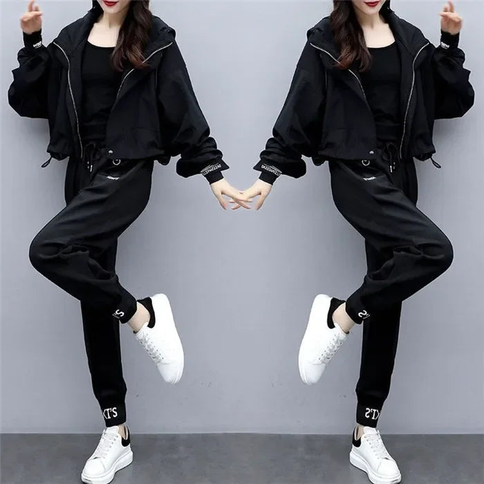 Women's Tracksuit Korean Elegant Hoodie Zipper Jacket Coat Sport Pants Two Piece Suit 2025 Spring Autumn New in Matching Set