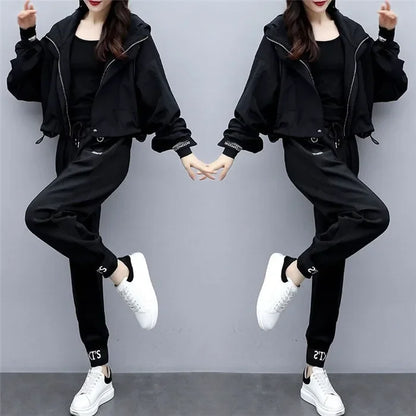 Women's Tracksuit Korean Elegant Hoodie Zipper Jacket Coat Sport Pants Two Piece Suit 2025 Spring Autumn New in Matching Set