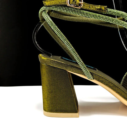 Newest Olive Colour Personalized  Design Rhinestone Decoration High Heel Peep Toe Banquet Ladies Shoes And Bag Set
