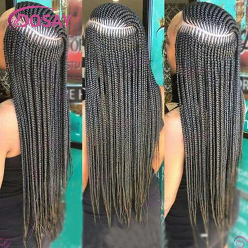 Synthetic Box Side Part Braided Wigs For Black Women Cornrow Braids Lace Wigs Full Lace Front Wig Braid African Hair Braided Wig