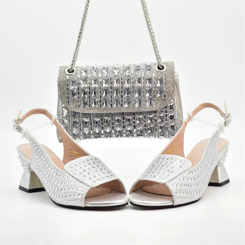 New Fashion Italian Shoe and Bags Matching Set Decorated with Rhinestone Luxury Designer Women Party Pumps Elegant Bridal Shoes