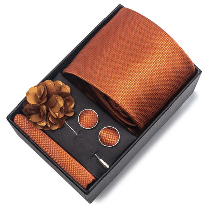 Top Grade Fashion 8 cm Wide Tie Sets Blue Stripe Men's Gravata Handkerchief Cufflink Box Fit Group Workplace Wedding Tie