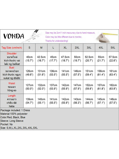 VONDA Women Elegant Printing Maxi Long Dress 2025 Casual Stand Collar Robes Bohemian Bat-wing Sleeve Party Vestidos Oversized