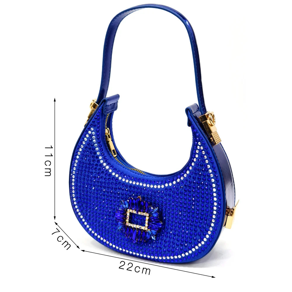 Venus Chan Luxury Rhinestone Heel & Handbag Set – Black & Gold Party Combo