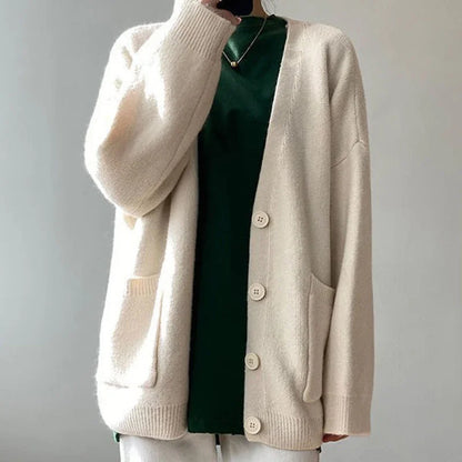 Rimcoy 2025 Chic Yellow Sweater Cardigan Women Lazy Wind Single-Breasted Knitted Cardigan Women Solid V Neck Cardigans Female