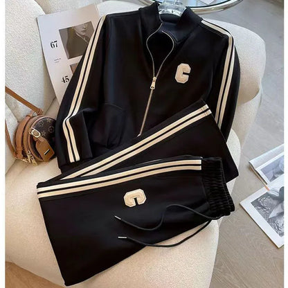 Spring and Autumn Leisure Fashion Sports Set New High end Western Style Coat Wide Leg Pants Two piece Set pant sets women pants
