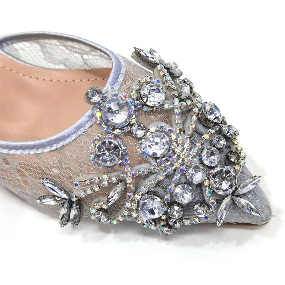 Venus Chan Nigerian Elegant Lace Net Style Green Crystal Low Heel Shoes And Three-Dimensional Mini Bag Commuter Women's Shoes