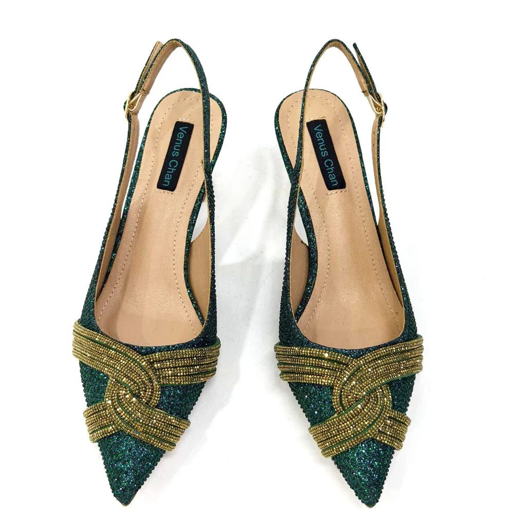 Venus Chan Black Hollow Design With Pointed Shoes And Fashion Three-Dimensional Bag Cozy Rhinestones Are Suitable For Parties