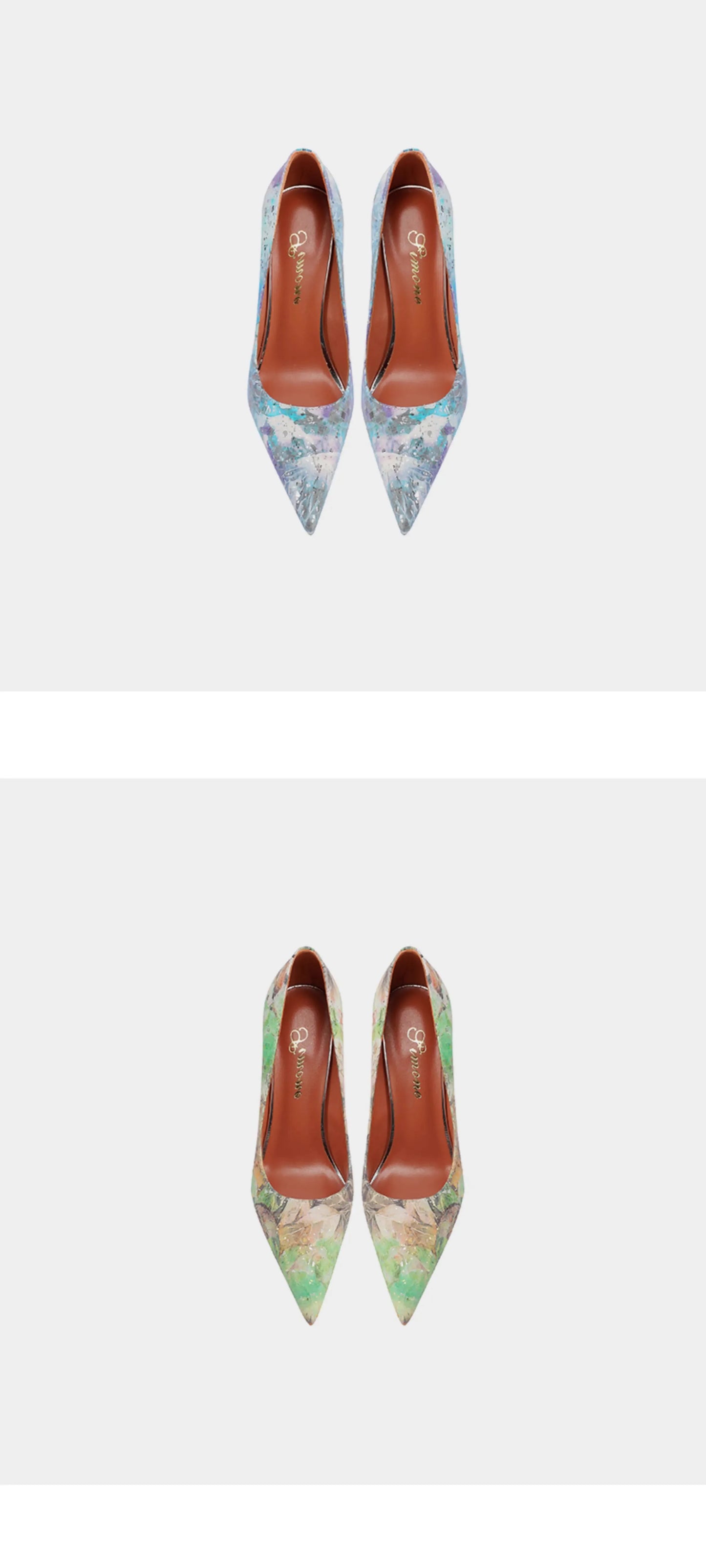 Spring Pumps Women Shoes Flower Totem Slip-On Shallow Shoes Wedding Party Pointed Toe High Heels Pump Femme Special-shaped Heel