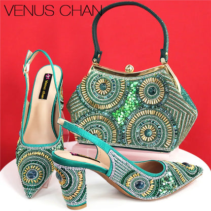 Spot Goods Elegant Streamlined Pointed Toe Women's Shoes Matching Flower Basket Handbag Party Women's Shoes And Bag Set