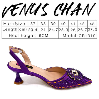 Venus Chan Luxury Rhinestone Heel & Handbag Set – Black & Gold Party Combo