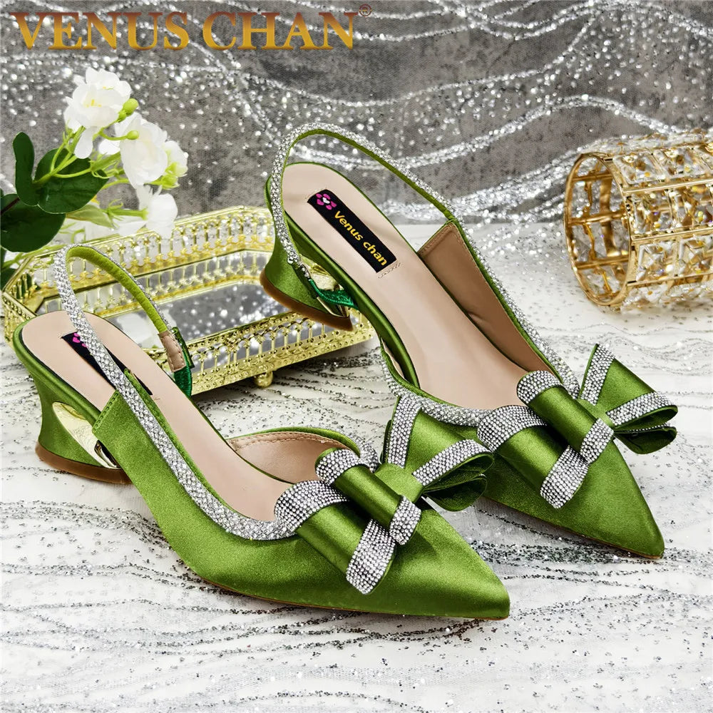 New Arrival Elegant African Party High-heeled Shoes Chain Decoration Trendy Women's Sandals Nigerian Women Wedding Pumps
