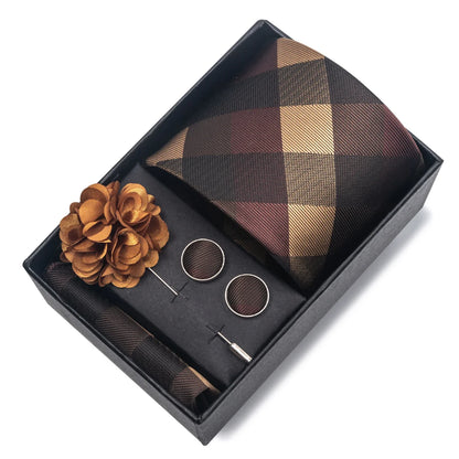 Top Grade Fashion 8 cm Wide Tie Sets Blue Stripe Men's Gravata Handkerchief Cufflink Box Fit Group Workplace Wedding Tie