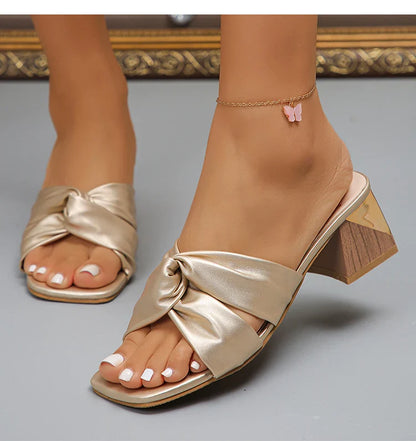 Women's Sandals Square Head Heels Sandals For Heeled Summer Shoes Woman Fashion Slippers Summer Sandalias De Mujer Heels Shoes