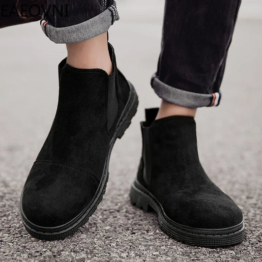 New Winter Boot Casual Shoes for Men Round Toe Slip-on Trendy All-match British Style Winter Boot Anti-slip Classic Simple Casua