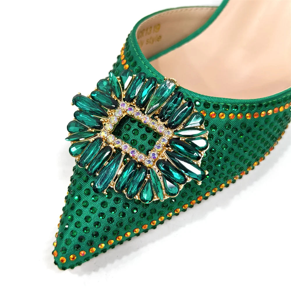 Venus Chan Luxury Rhinestone Heel & Handbag Set – Black & Gold Party Combo