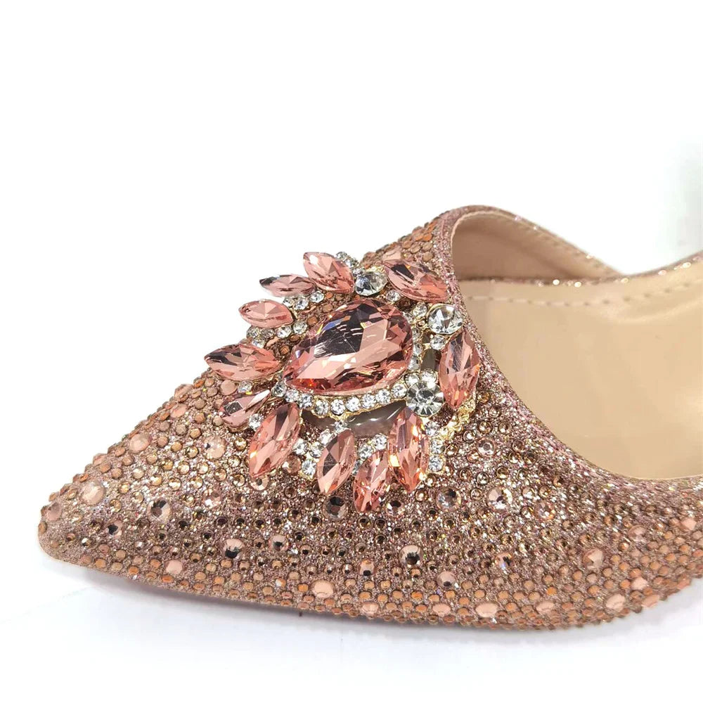 New Arrival Fashion Shoes Matching Bag Set Royal Blue Color Decorated with Crystal Ladies Wedding Party Women High Heel