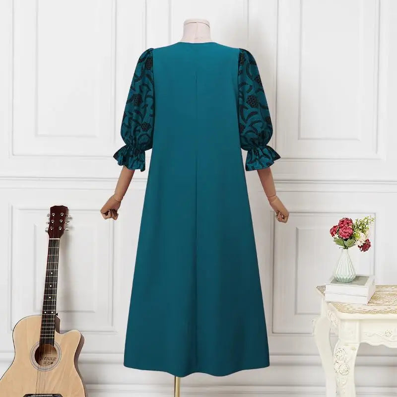VONDA Autumn Sundress Women Bohemian Long Dress 2024 Vintage Lantern Sleeve Casual Loose Printed Party Vestidos Loose Robe Femme